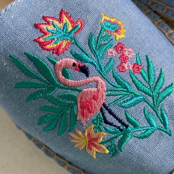 Talbots Blue & Tan Flamingo Embroidered Espadrilles - Picture 8 of 8